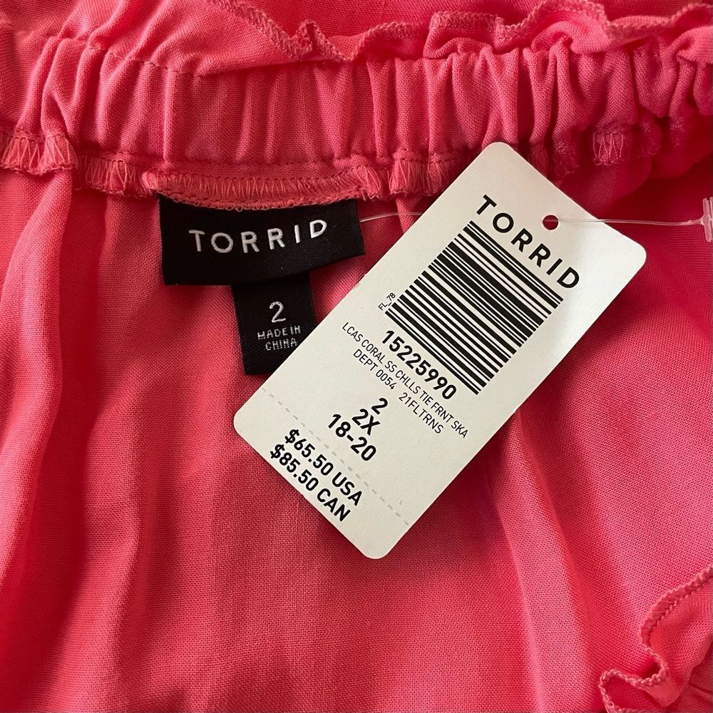 Torrid Mini Challis Tie-Front Skater Dress Size 2X Pink Coral Short Sleeve - Picture 6 of 9